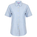 Blue - Front - Henbury Womens-Ladies Oxford Short-Sleeved Formal Shirt
