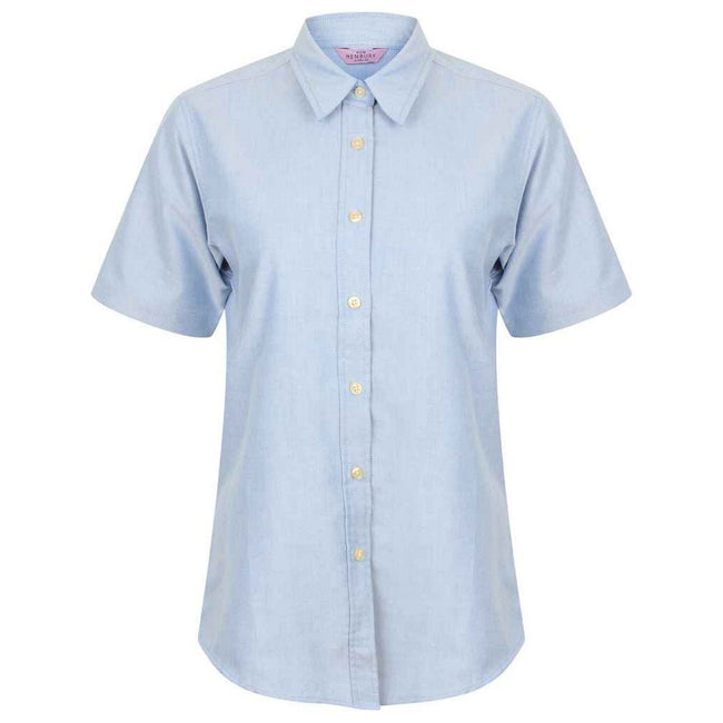Blue - Front - Henbury Womens-Ladies Oxford Short-Sleeved Formal Shirt