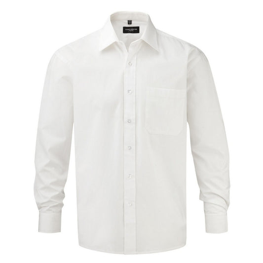 White - Front - Russell Collection Mens Poplin Long-Sleeved Shirt