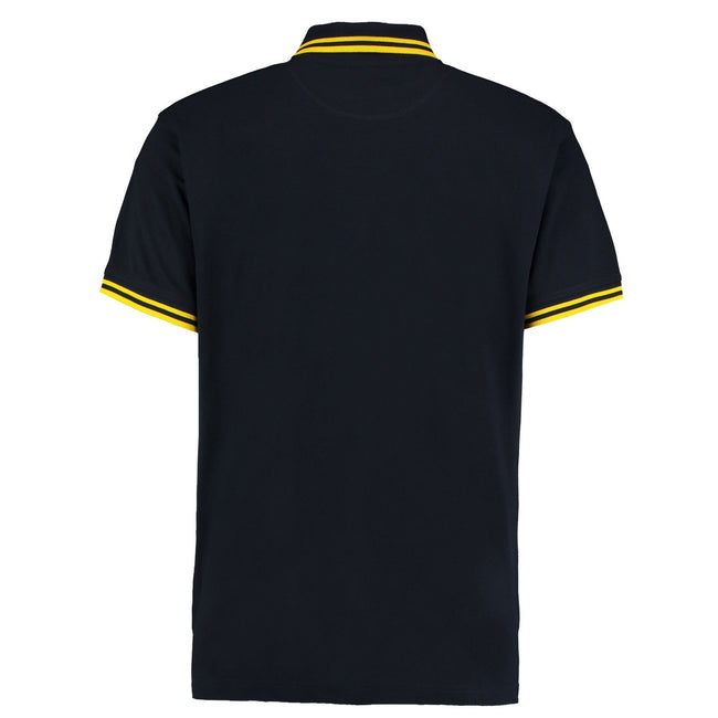 Navy-Yellow - Back - Kustom Kit Mens Tipped Cotton Pique Polo Shirt