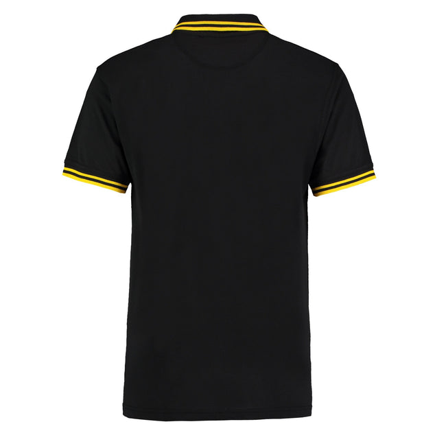 Black-Yellow - Back - Kustom Kit Mens Tipped Cotton Pique Polo Shirt