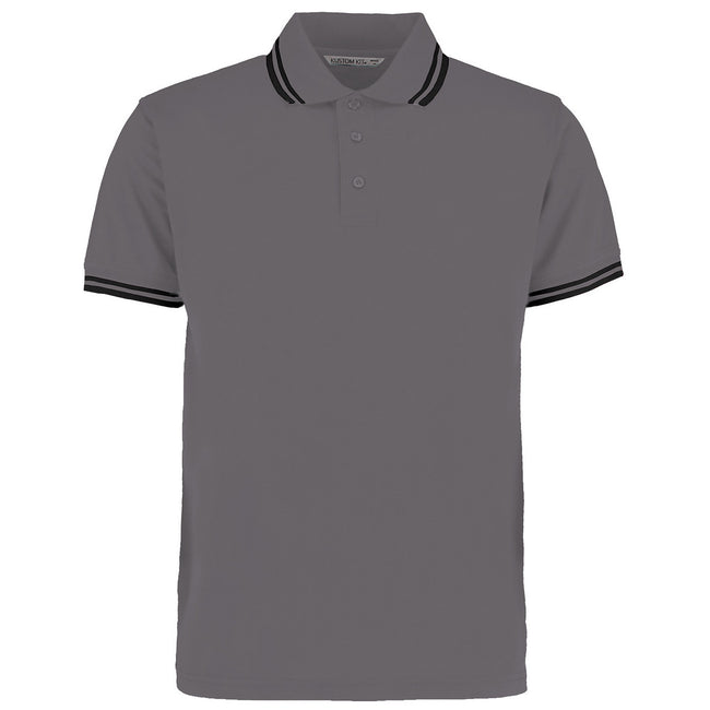 Charcoal-Black - Front - Kustom Kit Mens Tipped Cotton Pique Polo Shirt