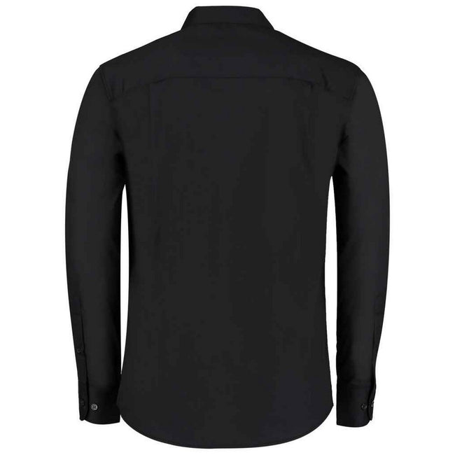Black - Back - Kustom Kit Mens Mandarin Collar Long-Sleeved Shirt