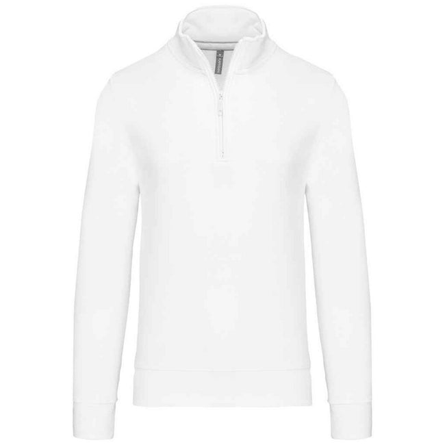 White - Front - Kariban Mens Zip Neck Sweatshirt