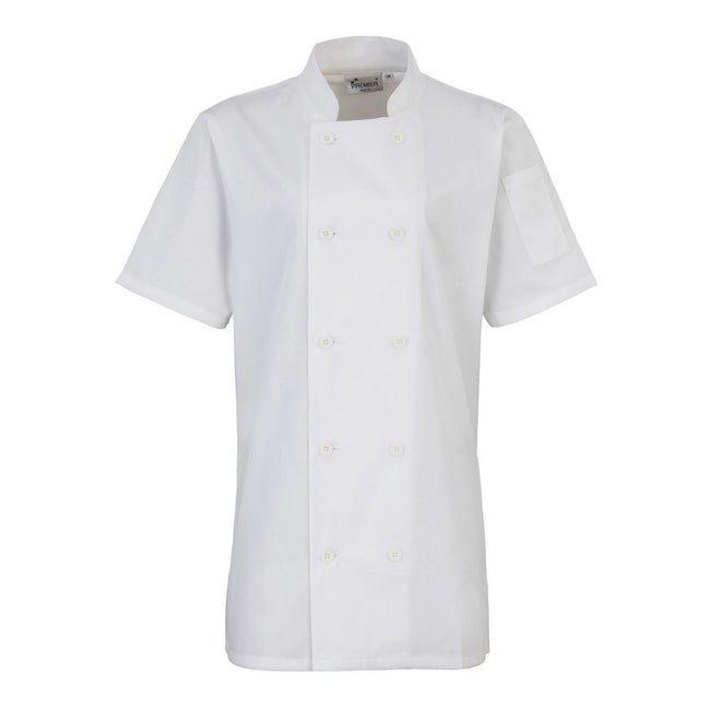 White - Front - Premier Womens-Ladies Short-Sleeved Chef Jacket