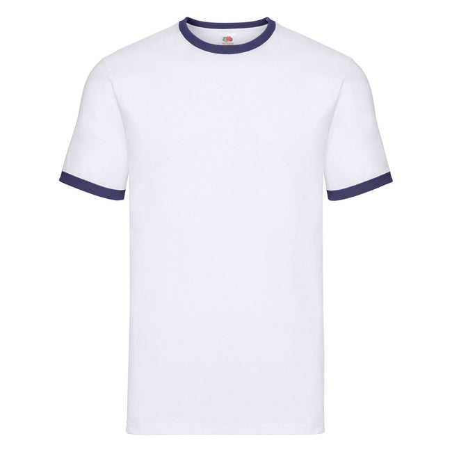 White-Navy - Front - Fruit of the Loom Mens Contrast Ringer T-Shirt