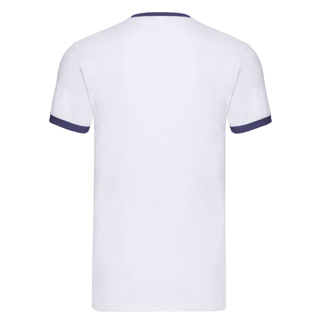 White-Navy - Back - Fruit of the Loom Mens Contrast Ringer T-Shirt