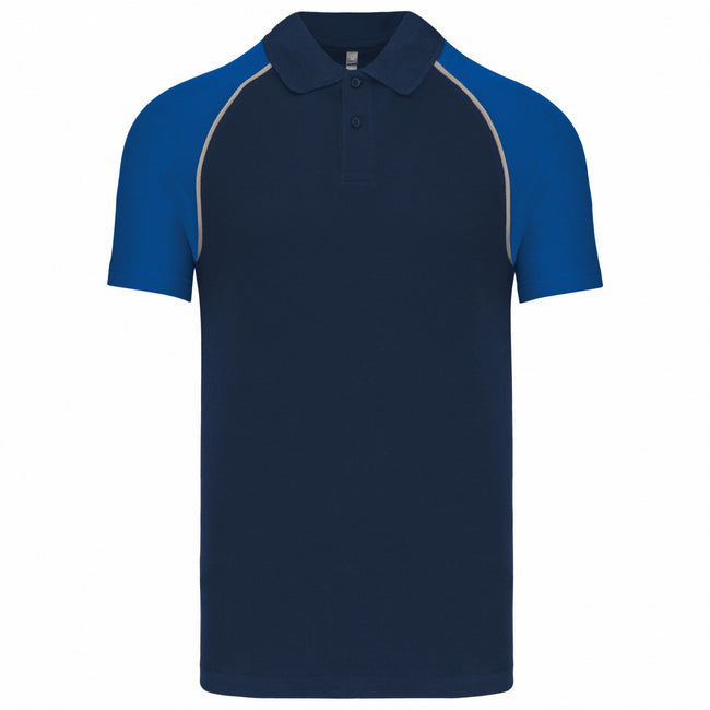 Navy-Royal Blue - Front - Kariban Mens Contrast Pique Baseball Polo Shirt
