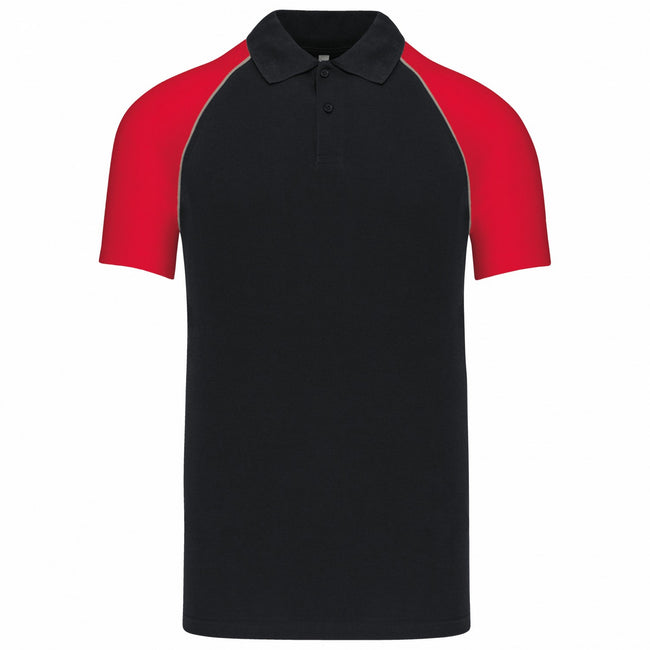 Black-Red - Front - Kariban Mens Contrast Pique Baseball Polo Shirt