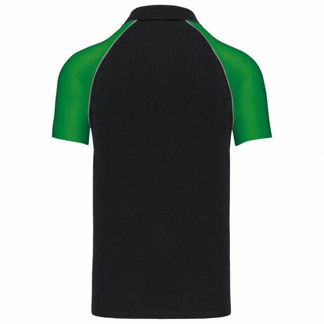 Black-Green - Back - Kariban Mens Contrast Pique Baseball Polo Shirt