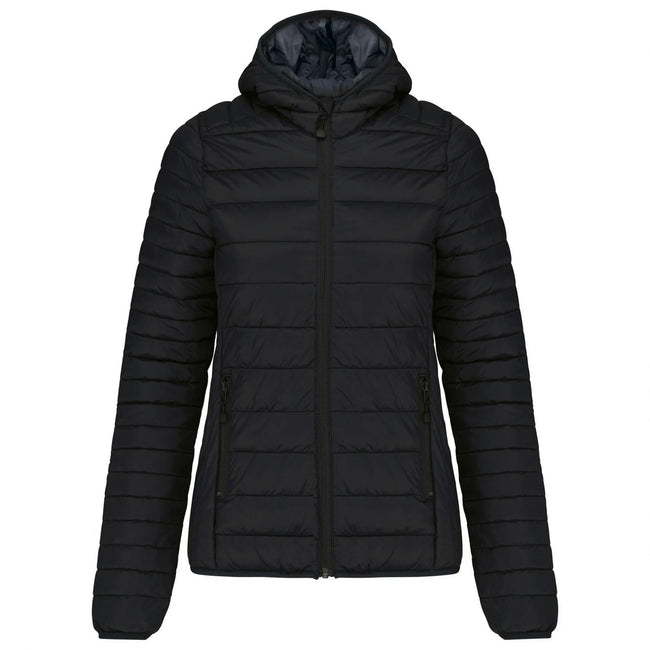 Black - Front - Kariban Womens-Ladies Lightweight Hooded Padded Jacket
