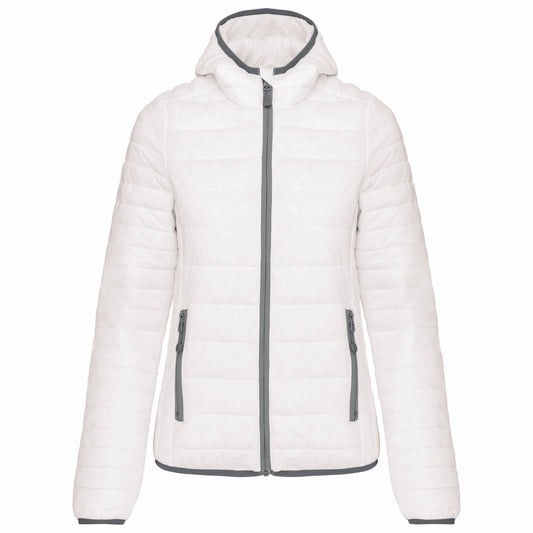 White - Front - Kariban Womens-Ladies Lightweight Hooded Padded Jacket