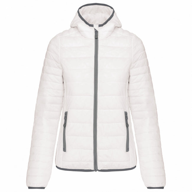 White - Front - Kariban Womens-Ladies Lightweight Hooded Padded Jacket