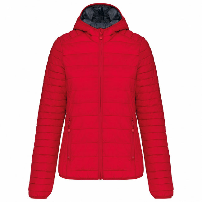 Red - Front - Kariban Womens-Ladies Lightweight Hooded Padded Jacket