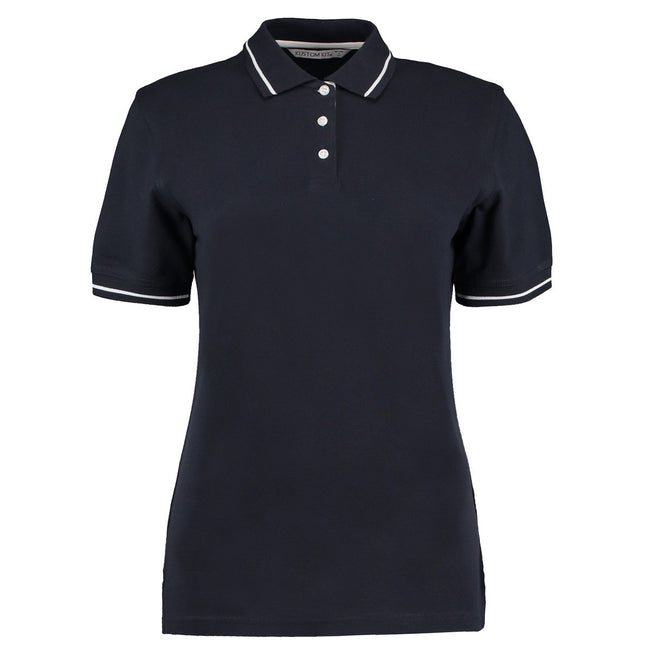 Navy-White - Front - Kustom Kit Womens-Ladies St Mellion Cotton Pique Tipped Polo Shirt