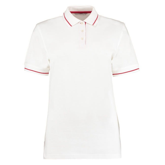 White-Red - Front - Kustom Kit Womens-Ladies St Mellion Cotton Pique Tipped Polo Shirt
