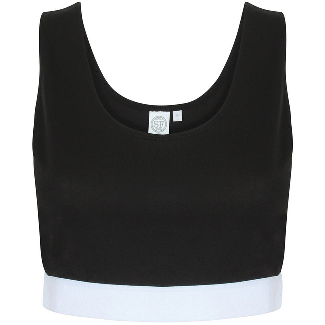 Black-White - Front - Skinni Fit Womens-Ladies Fashion Jacquard Crop Top