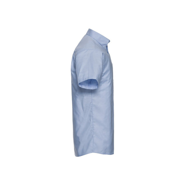 Oxford Blue - Side - Russell Collection Mens Oxford Easy-Care Short-Sleeved Shirt
