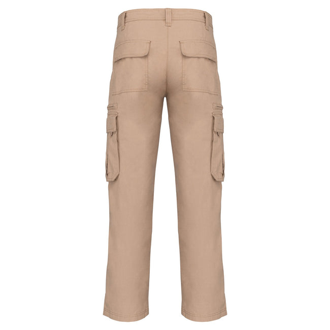 Beige - Back - Kariban Mens Heavy Canvas Trousers