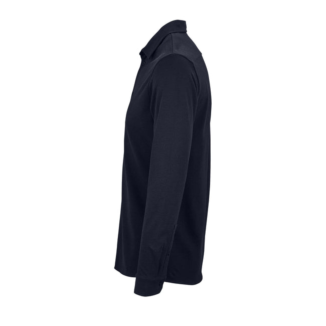 Night Blue - Side - NEOBLU Mens Basile Piqué Organic Long-Sleeved Shirt