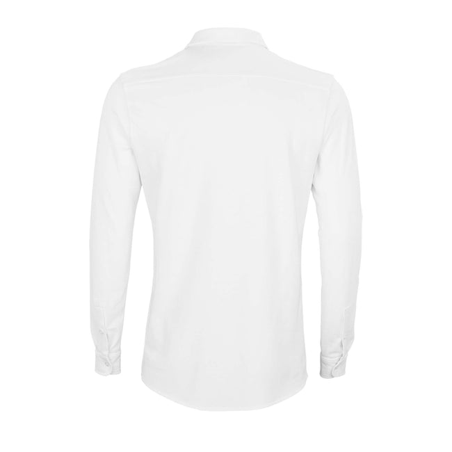 Optic White - Back - NEOBLU Mens Basile Piqué Organic Long-Sleeved Shirt