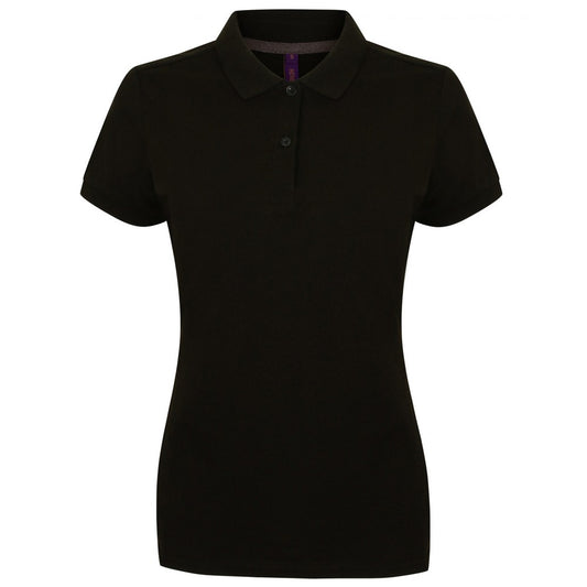 Black - Front - Henbury Womens-Ladies Cotton Pique Modern Polo Shirt