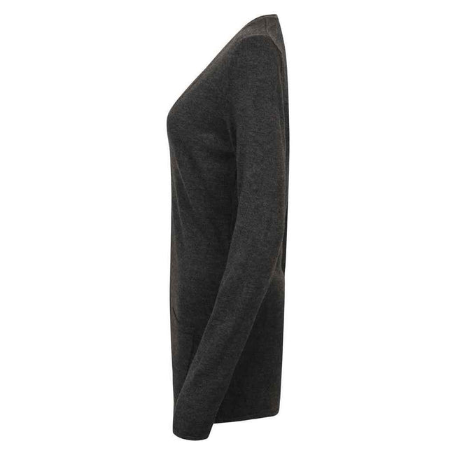 Grey Marl - Side - Henbury Womens-Ladies Cotton Acrylic V Neck Cardigan
