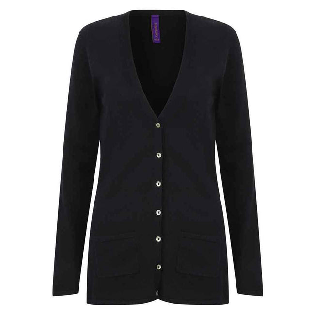 Navy - Front - Henbury Womens-Ladies Cotton Acrylic V Neck Cardigan