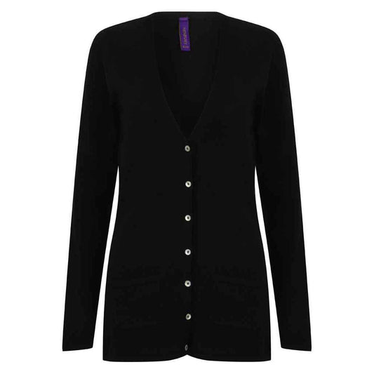 Black - Front - Henbury Womens-Ladies Cotton Acrylic V Neck Cardigan
