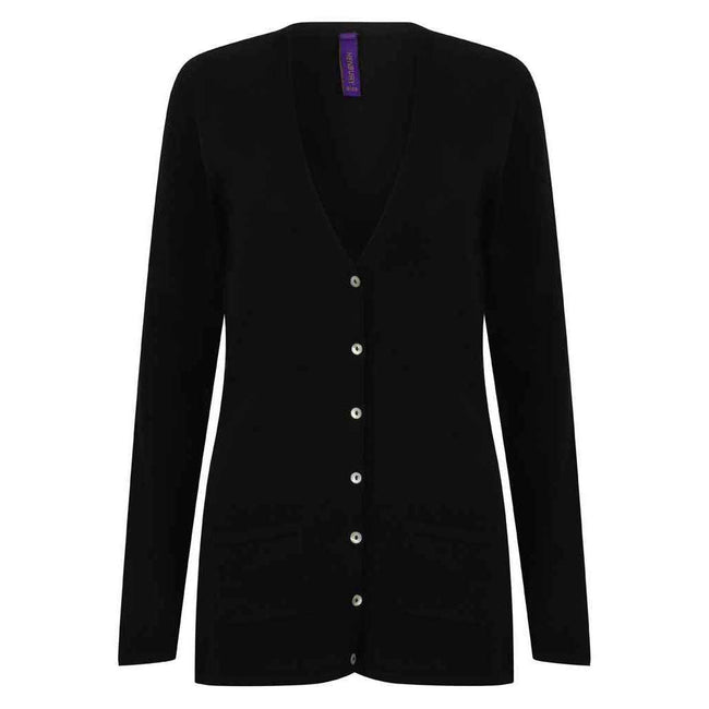 Black - Front - Henbury Womens-Ladies Cotton Acrylic V Neck Cardigan