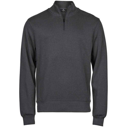 Dark Grey - Front - Tee Jays Mens Ribber Interlock Half Zip Sweatshirt