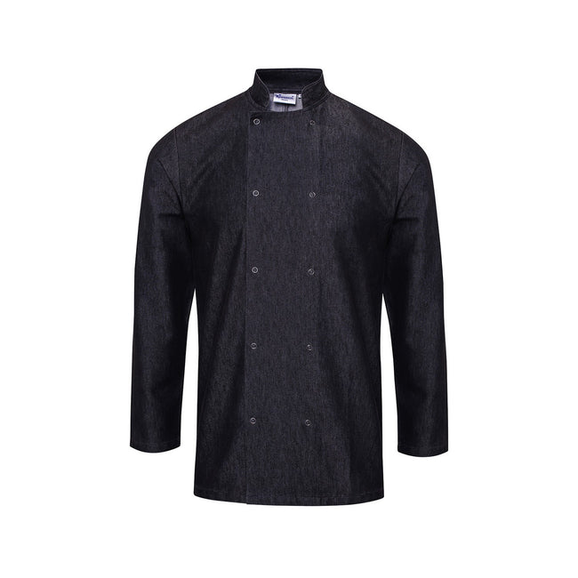 Black Denim - Front - Premier Unisex Adult Wrap Over Long-Sleeved Chef Jacket