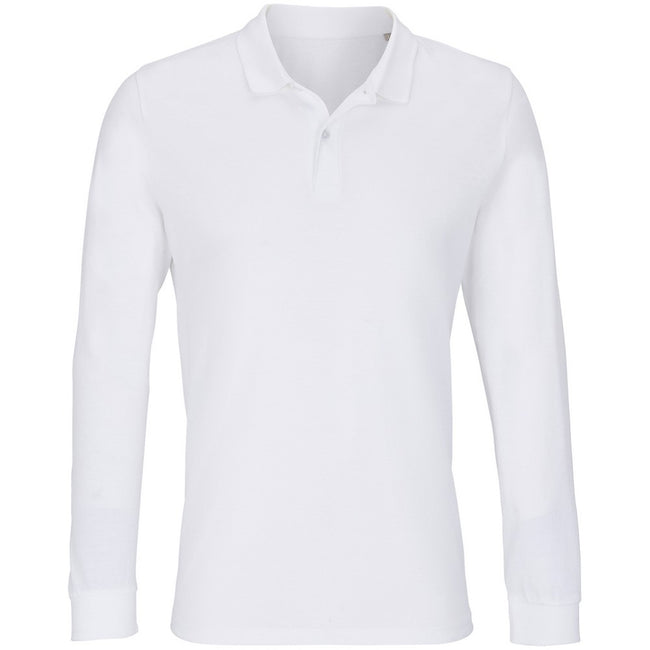 White - Front - SOLS Unisex Adult Planet Piqué Long-Sleeved Polo Shirt