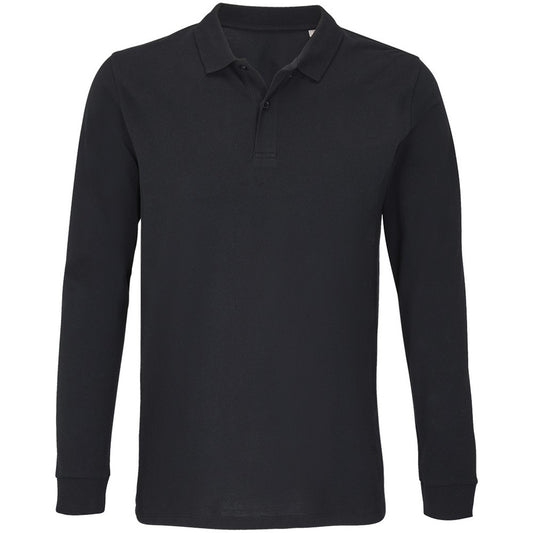 Black - Front - SOLS Unisex Adult Planet Piqué Long-Sleeved Polo Shirt