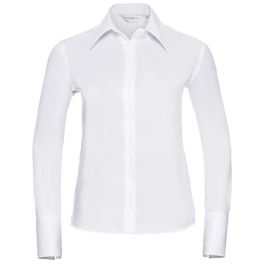 White - Front - Russell Collection Womens-Ladies Ultimate Non-Iron Long-Sleeved Shirt