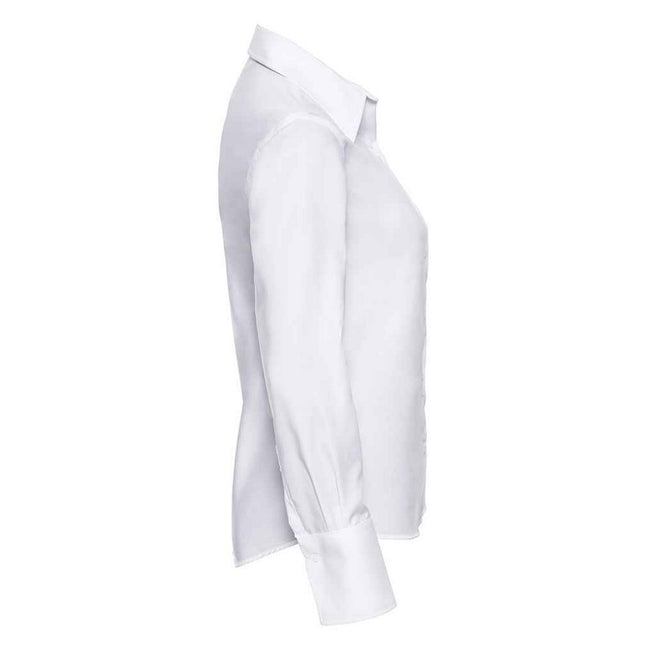 White - Side - Russell Collection Womens-Ladies Ultimate Non-Iron Long-Sleeved Shirt