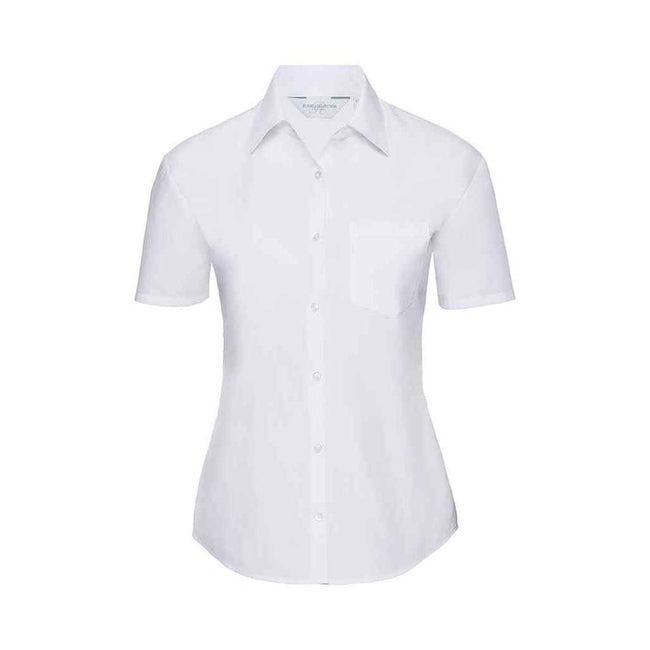 White - Front - Russell Collection Womens-Ladies Poplin Short-Sleeved Shirt