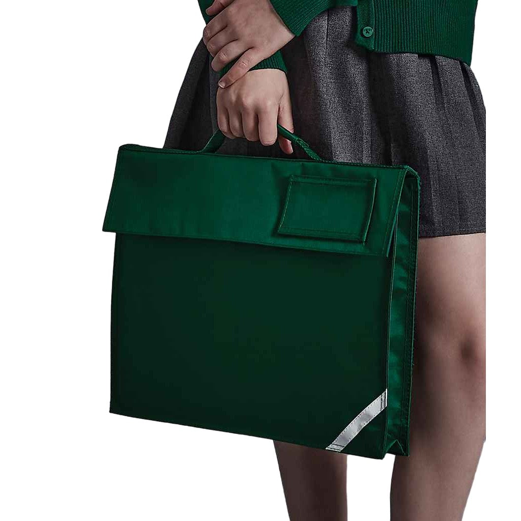 Bottle Green - Back - Quadra Childrens-Kids Reflective Book Bag