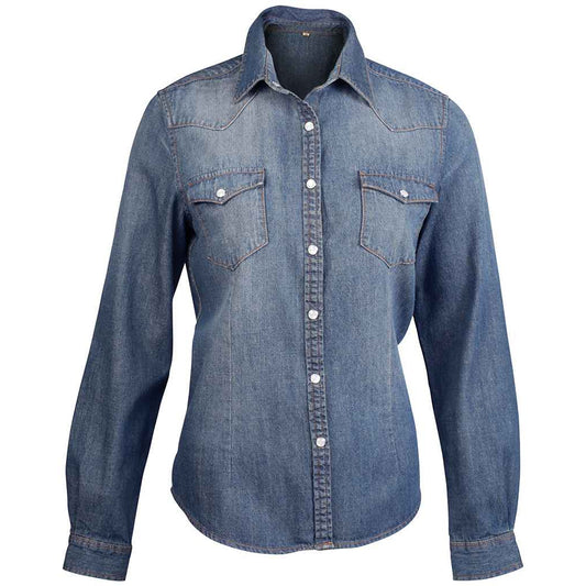 Blue Jean - Front - Kariban Womens-Ladies Long-Sleeved Shirt