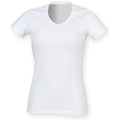 White - Front - Skinni Fit Womens-Ladies Feel Good Stretch V Neck T-Shirt