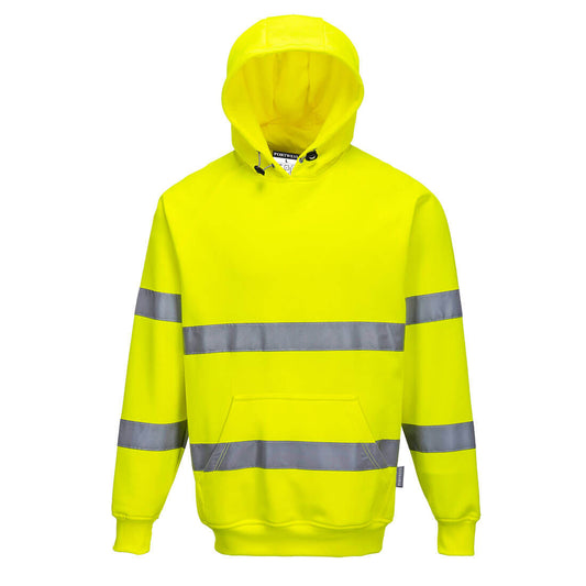 Yellow - Front - Portwest Mens B304 Hi-Vis Drawstring Hoodie