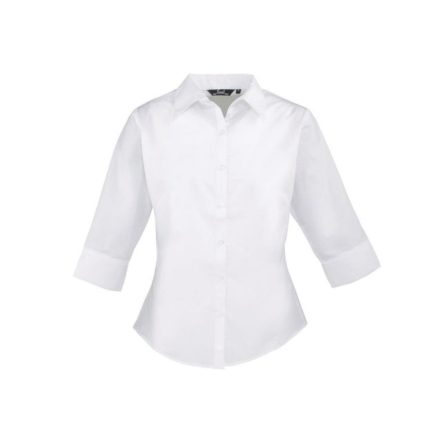 White - Front - Premier Womens-Ladies Poplin 3-4 Sleeve Shirt