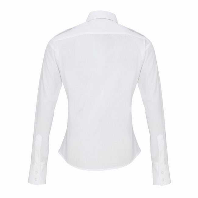 White - Back - Premier Womens-Ladies Long-Sleeved Pilot Shirt