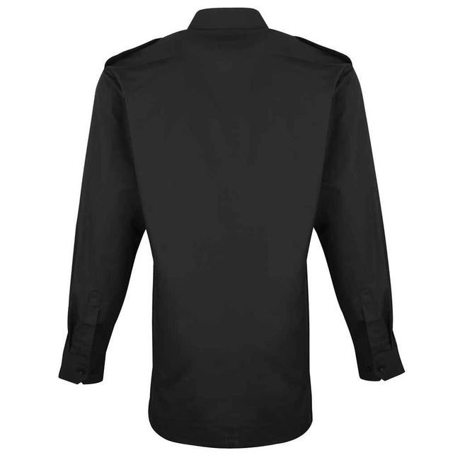 Black - Back - Premier Mens Long-Sleeved Pilot Shirt