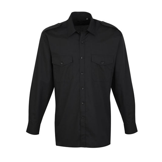 Black - Front - Premier Mens Long-Sleeved Pilot Shirt