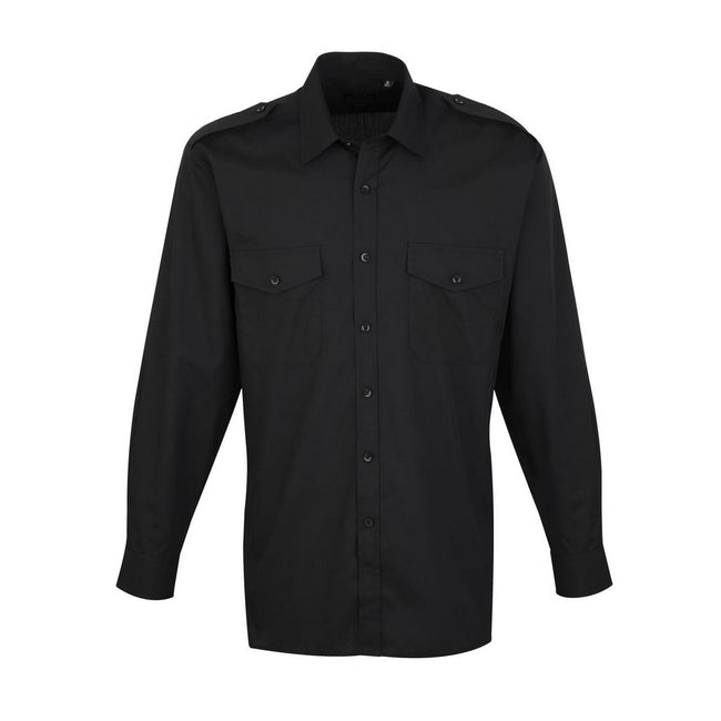 Black - Front - Premier Mens Long-Sleeved Pilot Shirt