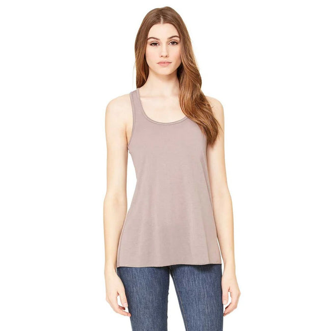 Pebble Brown - Front - Bella + Canvas Womens-Ladies Racerback Flowy Tank Top