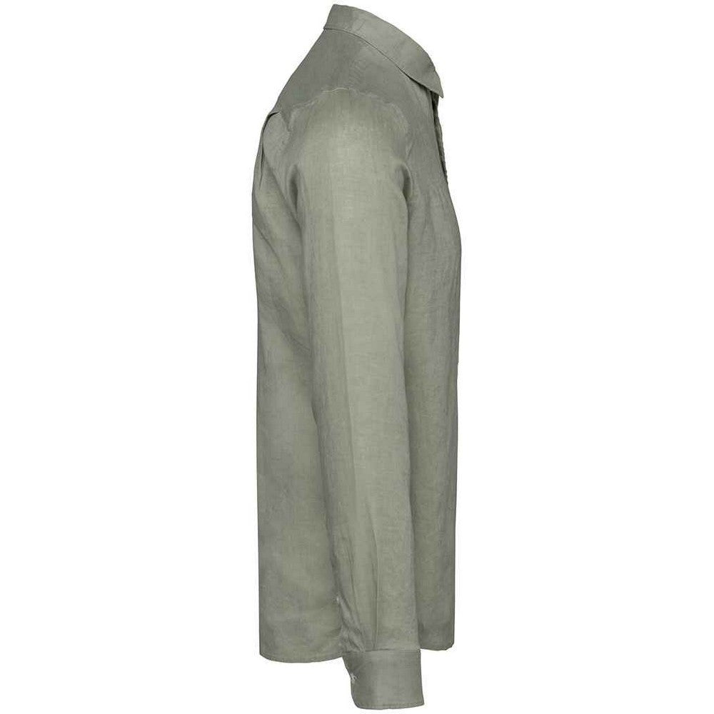 Almond Green - Side - Native Spirit Mens Linen Long-Sleeved Shirt