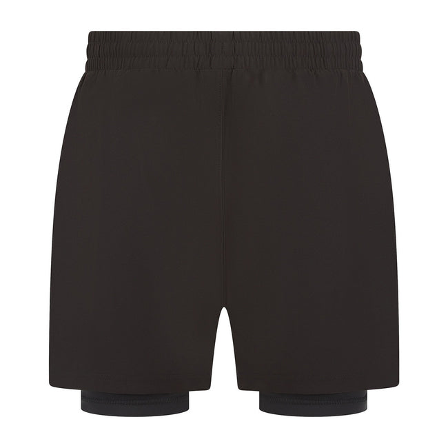 Black-Black - Back - Tombo Mens Double Layered Sports Shorts