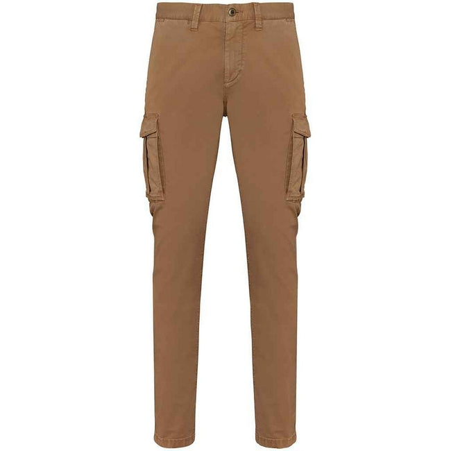 Washed Dark Camel - Front - Native Spirit Mens Washed Cargo Trousers